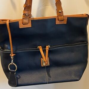 Vintage Dooney & Bourke Navy and Tan Tote Bag